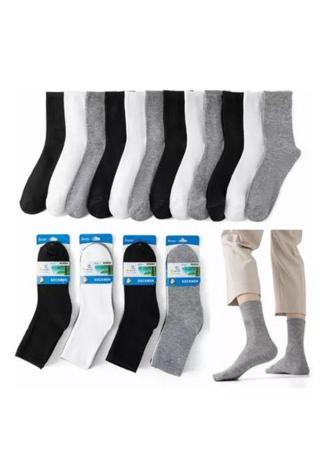 Pack de 12 calcetines largos de bambú para hombre, lisos, deportivos, multicolor-0