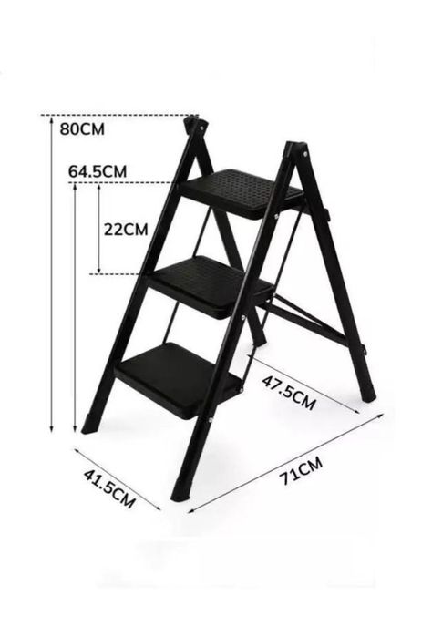 Escalera Plegable Acero Con 3 P Negro-1