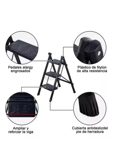 Escalera Plegable Acero Con 3 P Negro-2