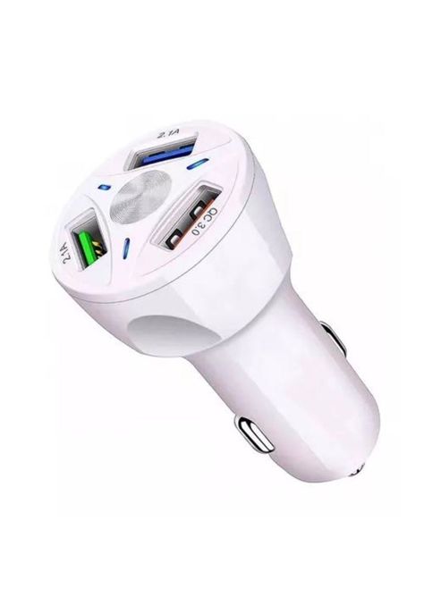 Cargador auto 3 puertos USB 7A / 12V QC 3.0 carga rápida blanco-0