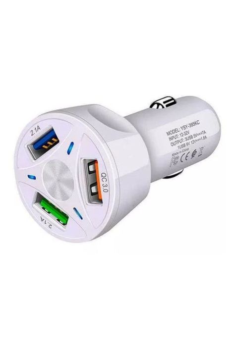 Cargador auto 3 puertos USB 7A / 12V QC 3.0 carga rápida blanco-1