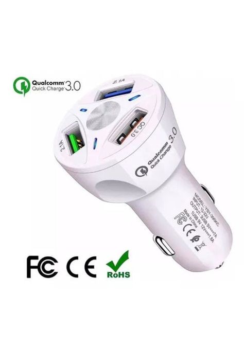 Cargador auto 3 puertos USB 7A / 12V QC 3.0 carga rápida blanco-2