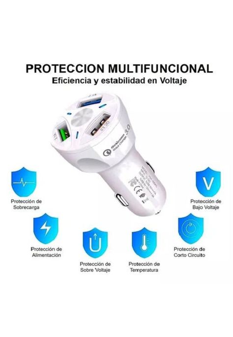 Cargador auto 3 puertos USB 7A / 12V QC 3.0 carga rápida blanco-3