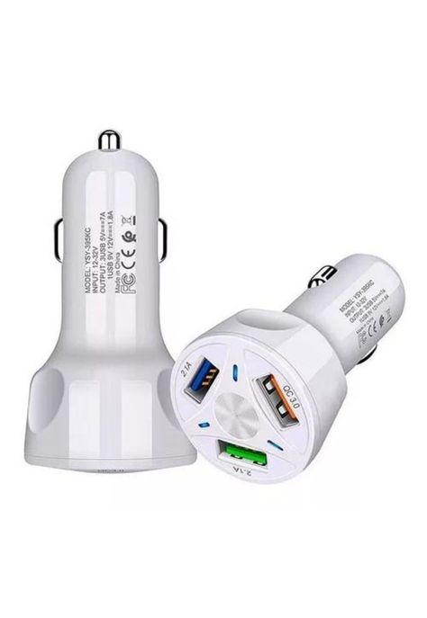 Cargador auto 3 puertos USB 7A / 12V QC 3.0 carga rápida blanco-4