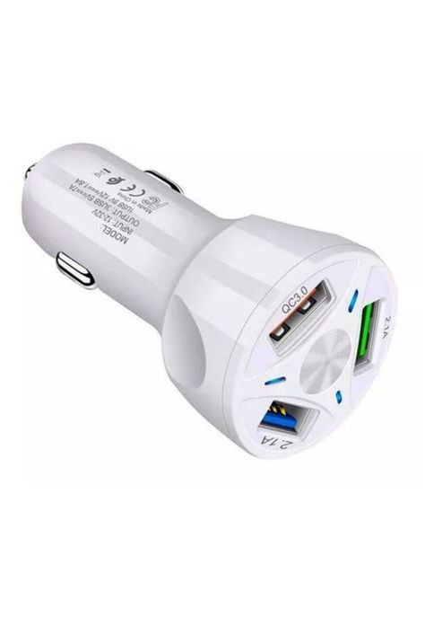Cargador auto 3 puertos USB 7A / 12V QC 3.0 carga rápida blanco-5