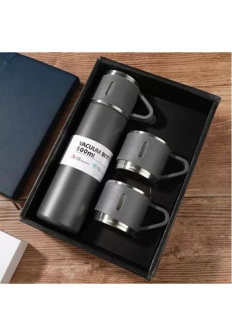 Set de Termos para Agua Caliente/Fría + 3 Tazas de 500 ml, Café Mate, Color Gris-3