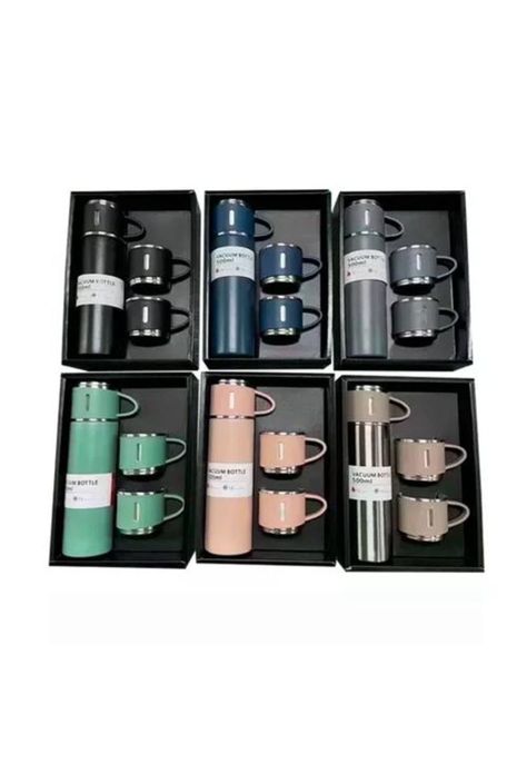 Set de Termos para Agua Caliente/Fría + 3 Tazas de 500 ml, Café Mate, Color Gris-5