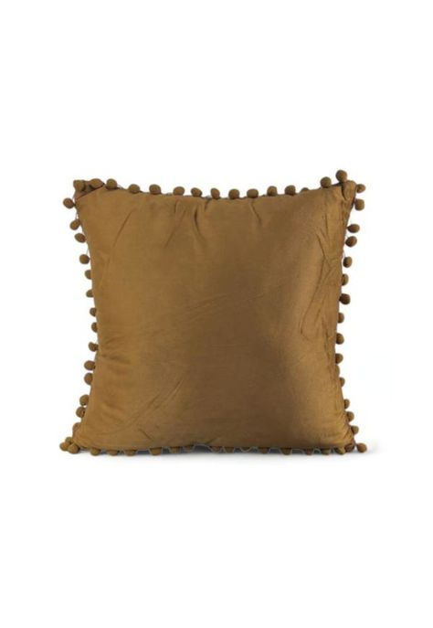 Pack de 2 Fundas de Cojines Terciopelo con Pompones 45x45 cm Café-0