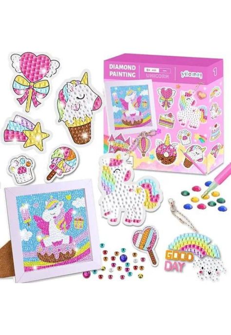 Kit de pintura diamante 5D DIY para niños con marco, color rosado-0