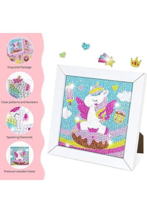 Kit de pintura diamante 5D DIY para niños con marco, color rosado-1