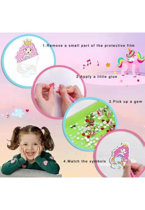 Kit de pintura diamante 5D DIY para niños con marco, color rosado-3