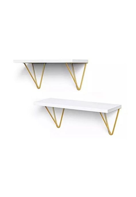 2 Repisas Decorativas Estilo Nórdico Organizador Blancas y Doradas-0