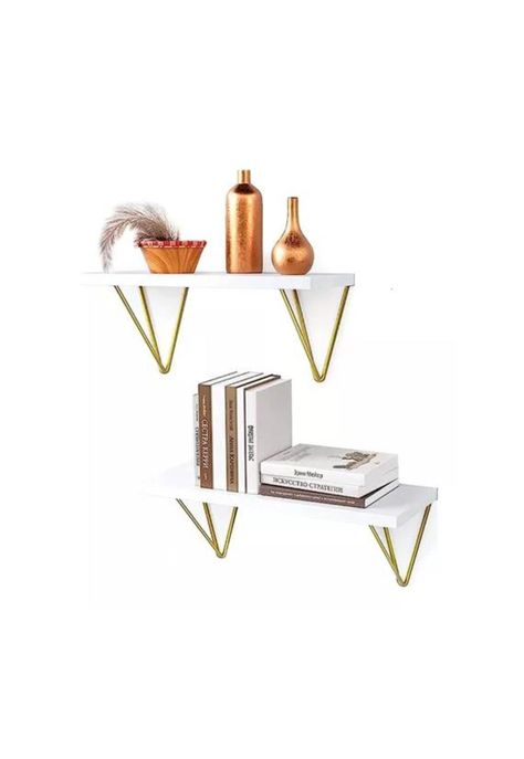 2 Repisas Decorativas Estilo Nórdico Organizador Blancas y Doradas-1