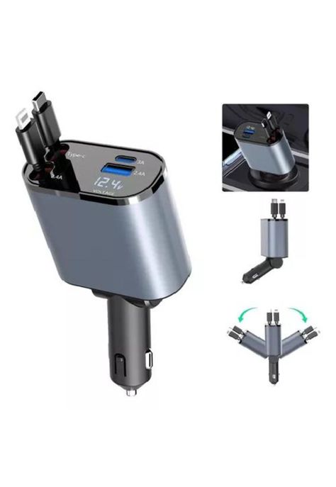 Cargador 4 en 1 auto ultra rápido 2.0 dual USB-C PD 60W-0