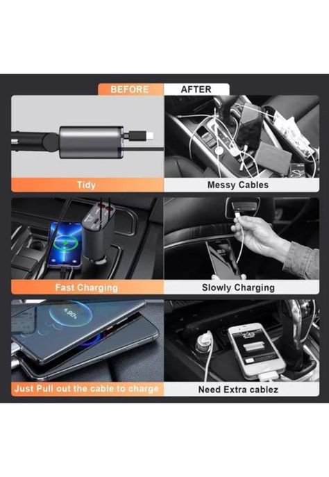 Cargador 4 en 1 auto ultra rápido 2.0 dual USB-C PD 60W-1