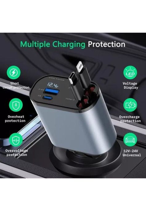 Cargador 4 en 1 auto ultra rápido 2.0 dual USB-C PD 60W-3