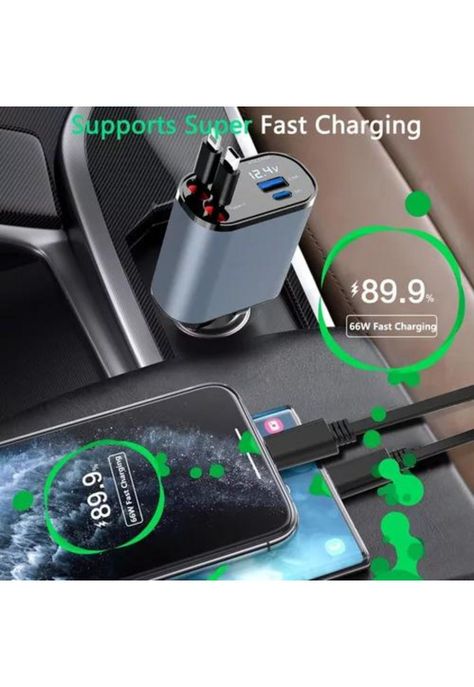 Cargador 4 en 1 auto ultra rápido 2.0 dual USB-C PD 60W-4
