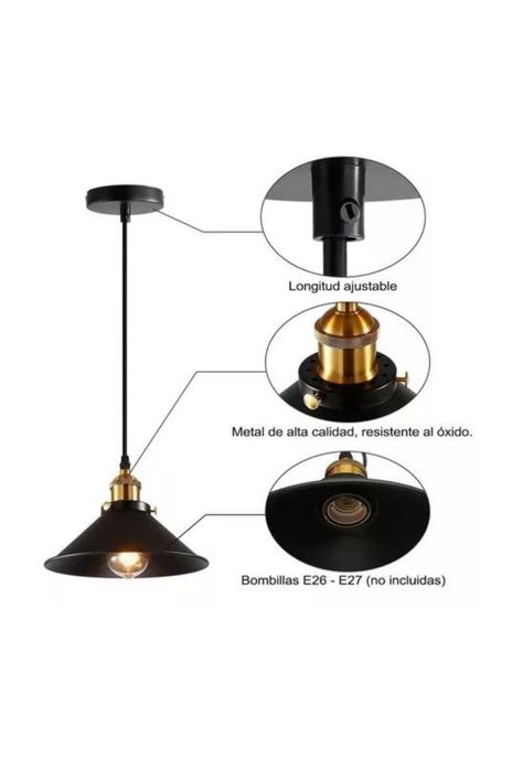 Lámpara colgante techo metal vintage 22 cm color negro-2