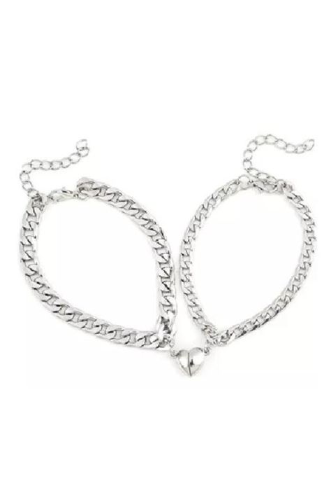 Pulseras para parejas con imán, corazón, regalo de amor, color plata-0