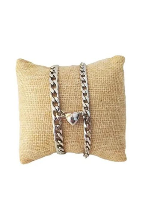 Pulseras para parejas con imán, corazón, regalo de amor, color plata-1