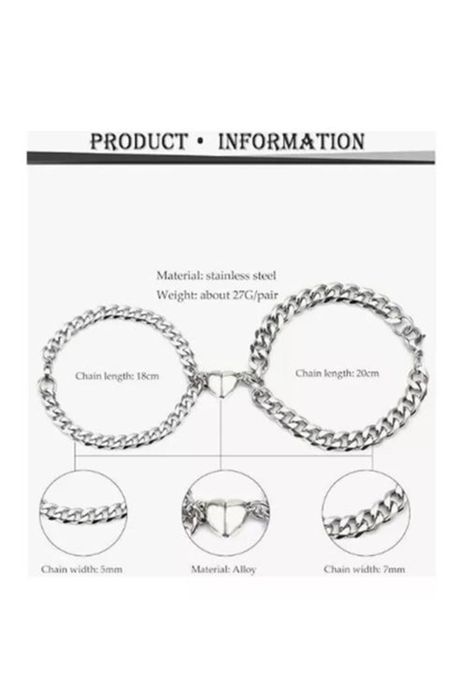 Pulseras para parejas con imán, corazón, regalo de amor, color plata-3