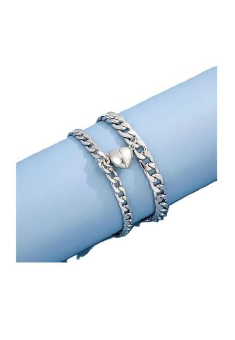Pulseras para parejas con imán, corazón, regalo de amor, color plata-5