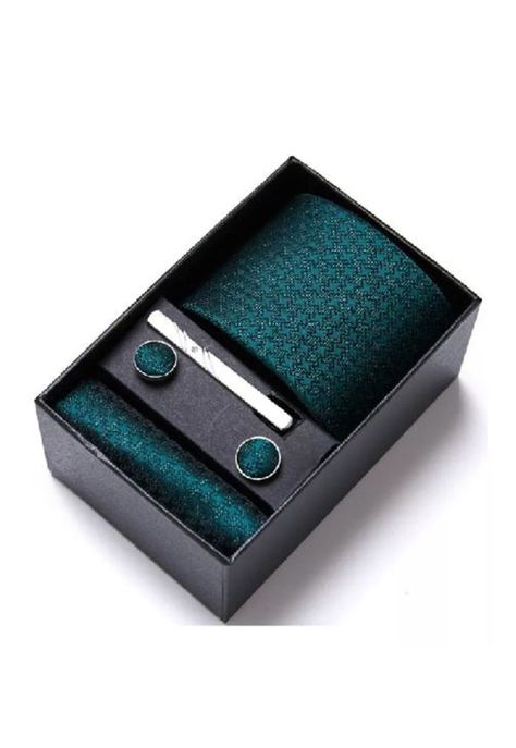 Set corbata hombres pañuelo sujetador colleras, verde-0