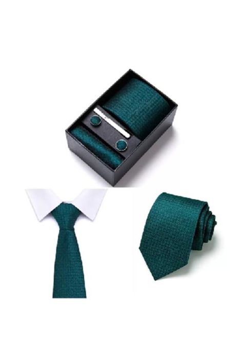 Set corbata hombres pañuelo sujetador colleras, verde-2
