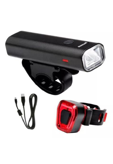 Luz Bicicleta - Set Delantera y Trasera, USB, Maxwell, Impermeable, Color Negro-1
