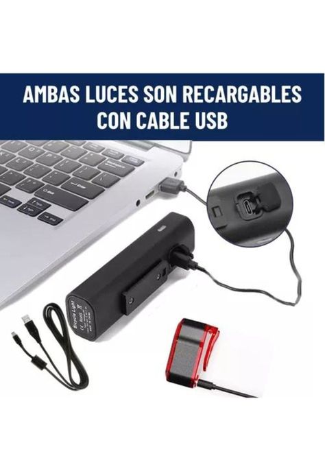 Luz Bicicleta - Set Delantera y Trasera, USB, Maxwell, Impermeable, Color Negro-2