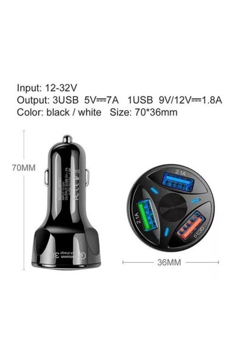 Cargador auto 3 puertos USB 7A / 12V QC 3.0 carga rápida negro-1