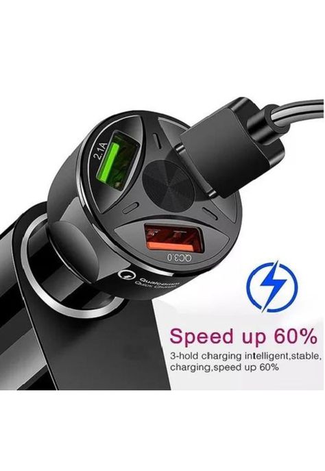 Cargador auto 3 puertos USB 7A / 12V QC 3.0 carga rápida negro-2