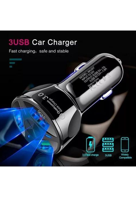 Cargador auto 3 puertos USB 7A / 12V QC 3.0 carga rápida negro-3