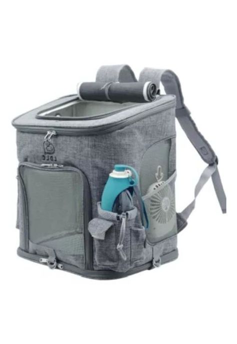 Mochila de viaje cómoda y segura para perros y gatos gris-1
