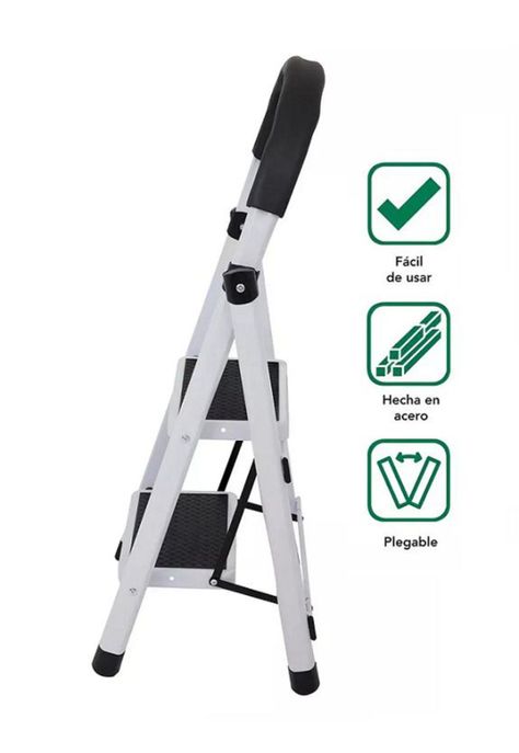 Escalera de acero plegable con 2 escalones color negro-4