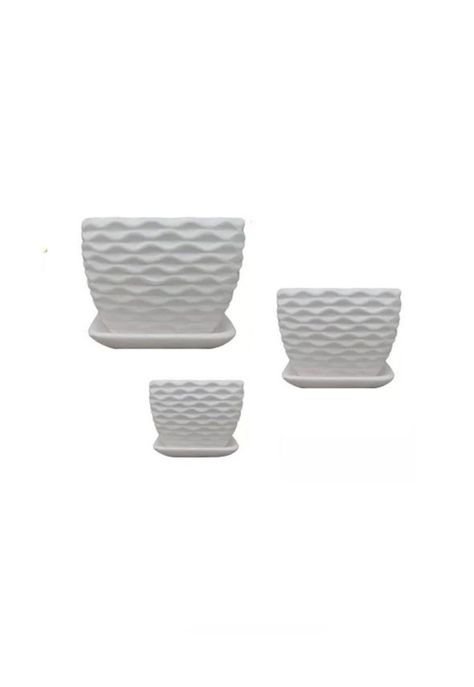 Set de 3 Maceteros Cuadrados Blancos con Líneas Curvas-1