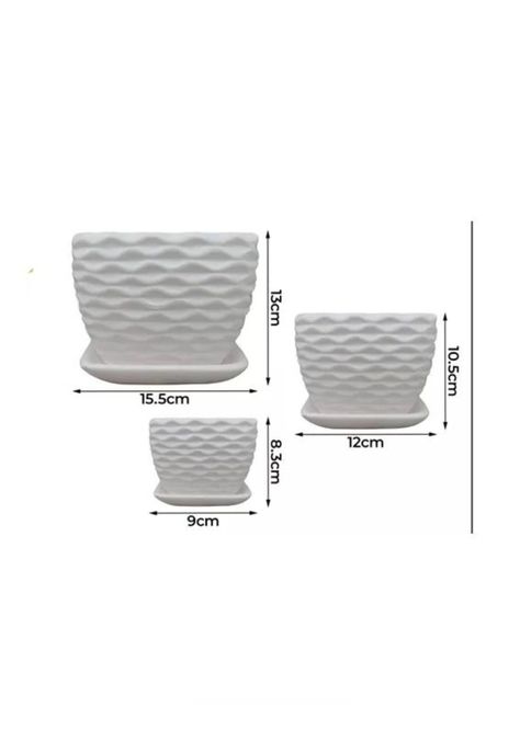 Set de 3 Maceteros Cuadrados Blancos con Líneas Curvas-2