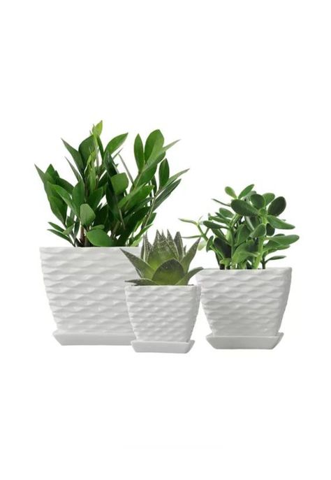 Set de 3 Maceteros Cuadrados Blancos con Líneas Curvas-3