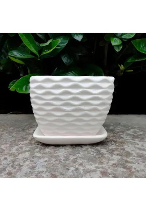 Set de 3 Maceteros Cuadrados Blancos con Líneas Curvas-4