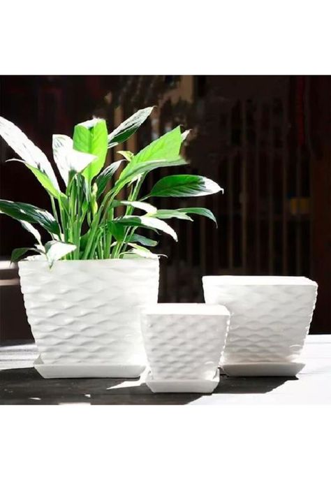 Set de 3 Maceteros Cuadrados Blancos con Líneas Curvas-5