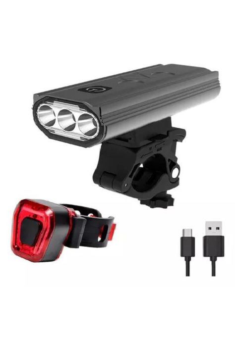 Luz Bicicleta - Set Delantera y Trasera, USB, Impermeable, Aluminio-1
