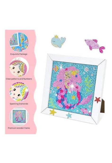 Kit de pintura diamante 5D DIY para niños con marco, color azul-1