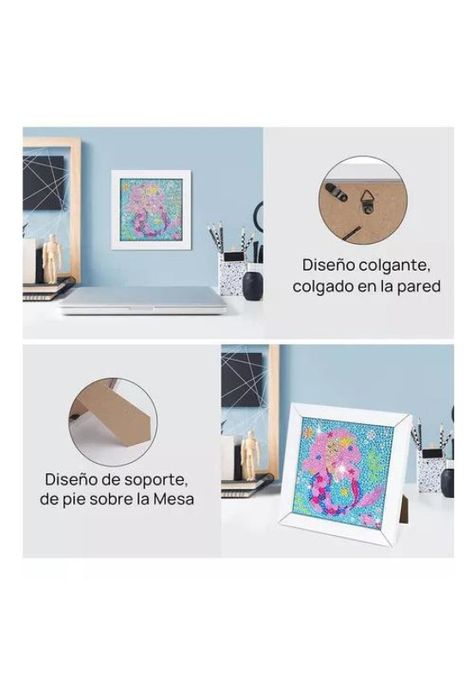 Kit de pintura diamante 5D DIY para niños con marco, color azul-3