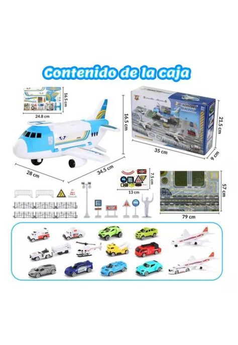 Avión de rescate porta 12 vehículos juguete para niños celeste-1