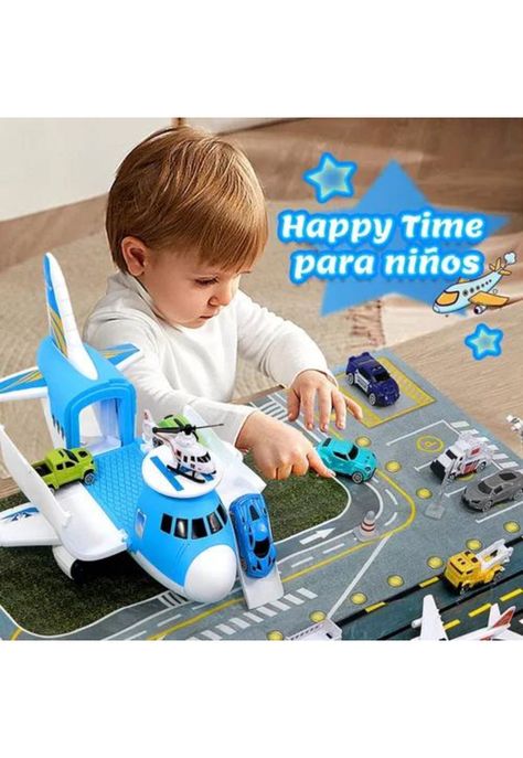 Avión de rescate porta 12 vehículos juguete para niños celeste-3