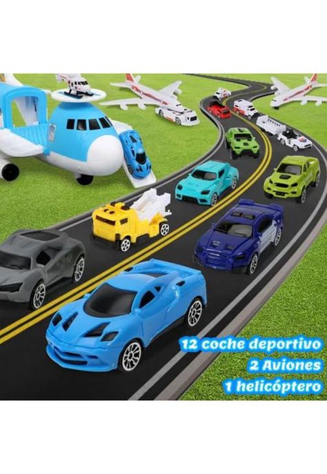 Avión de rescate porta 12 vehículos juguete para niños celeste-4