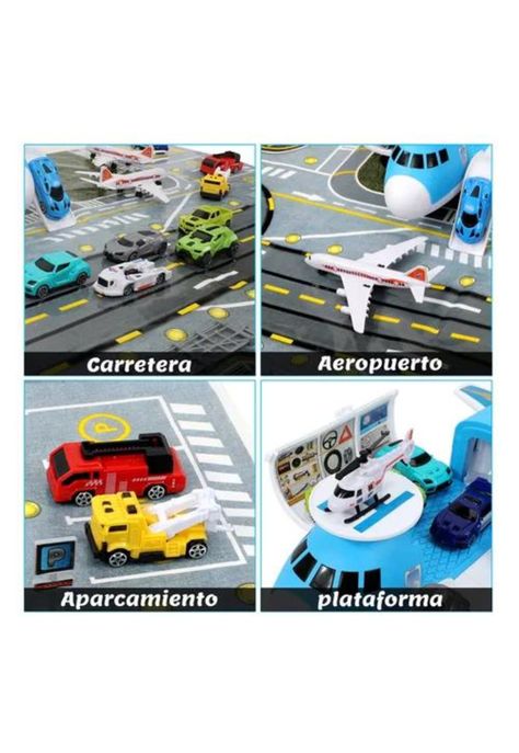Avión de rescate porta 12 vehículos juguete para niños celeste-5