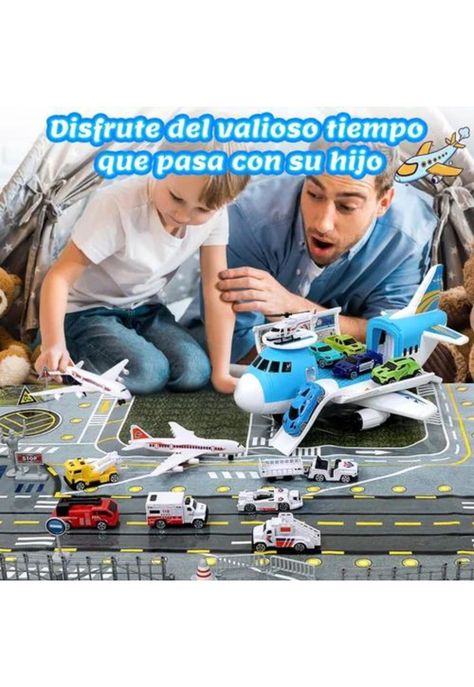 Avión de rescate porta 12 vehículos juguete para niños celeste-6
