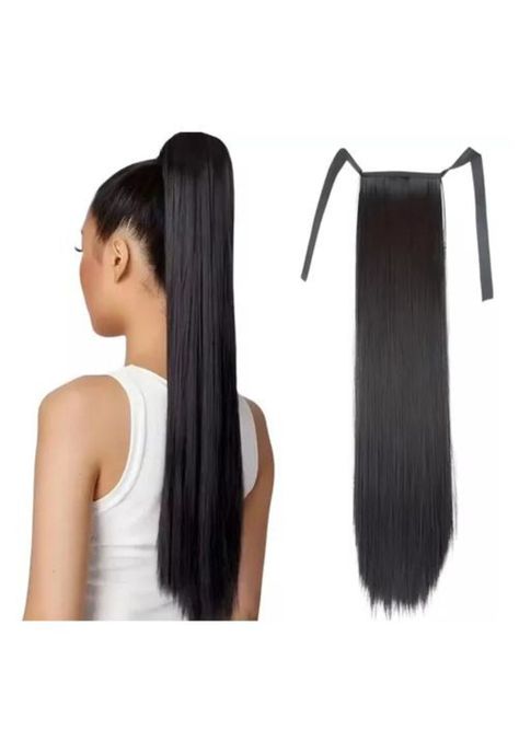 Postizos de extensiones de cola, fibra Kanekalon, pelo liso-0