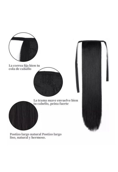 Postizos de extensiones de cola, fibra Kanekalon, pelo liso-3
